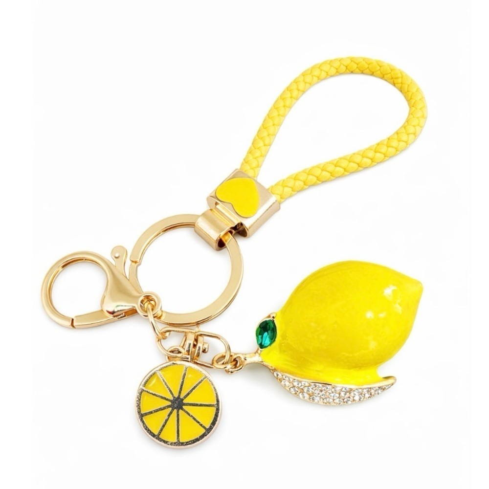Yellow Lemon Keychain with Gold Accents